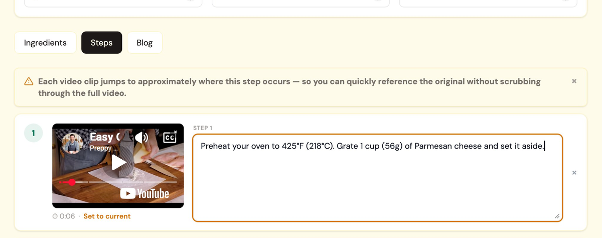 ButterReel review page showing step editing with video reference
