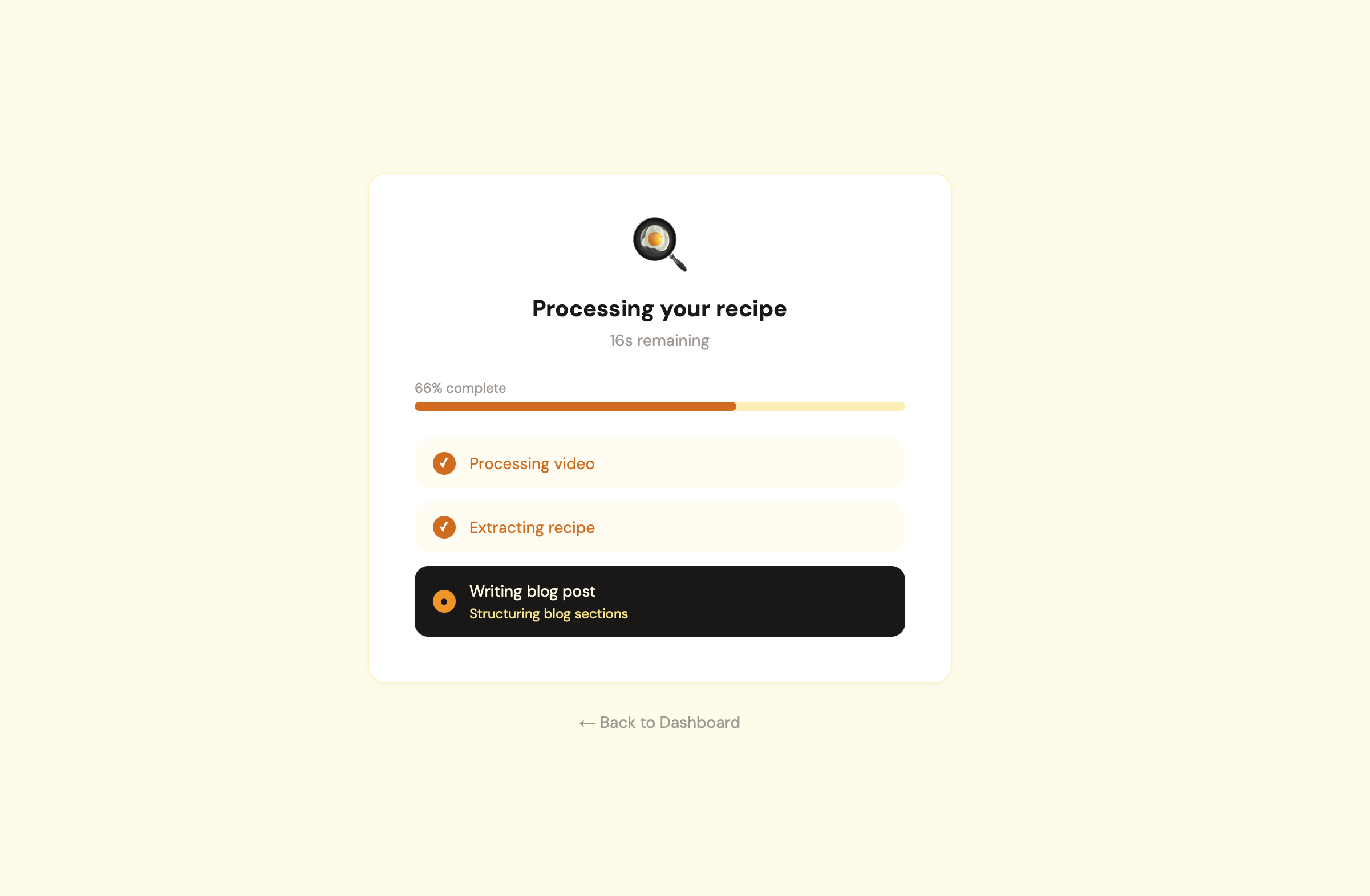 ButterReel processing overlay showing extraction progress
